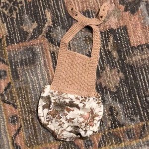 Brand new Never Worn Crochted Baby Romper; Blush